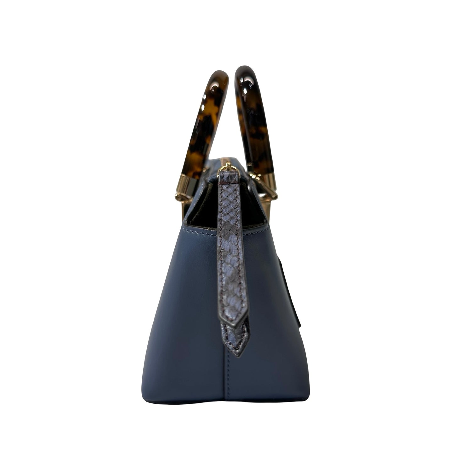 Used FENDI Leather By The Way Handbag Blue GHW