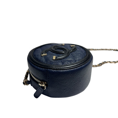 Used CHANEL Round Clutch with Chain Chain Shoulder Bag Navy Blue GHW