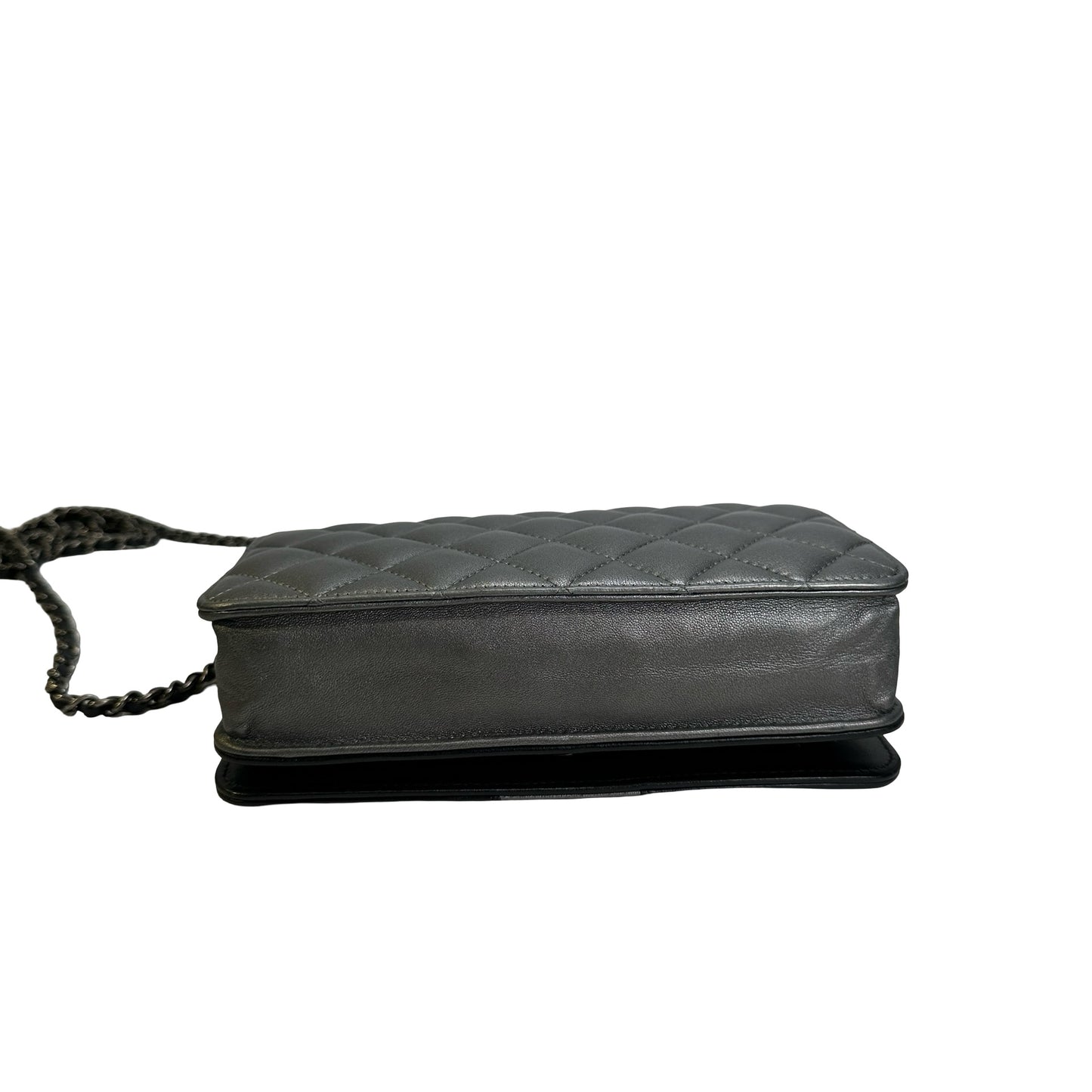 Used CHANEL Quilted Leather Quilted Shoulder Bag Silver Black