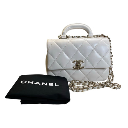 Used CHANEL Lambskin 24C Top Handle Mini Flap Bag Shoulder Bag White