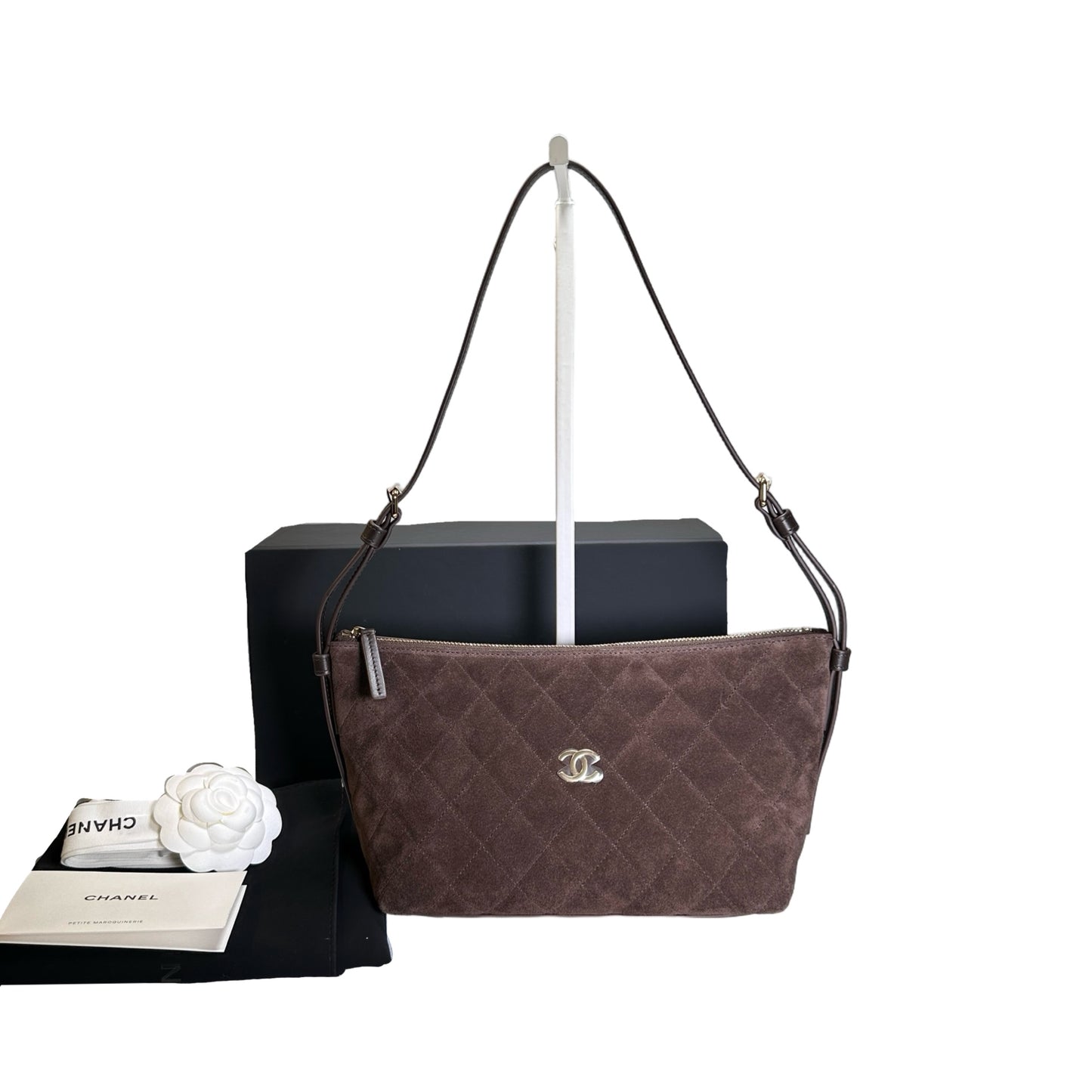 Brand New CHANEL Quilted Suede Quilted Suede Shoulder Bag Shoulder Bag Brown GHW