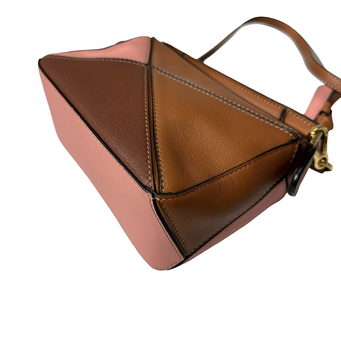 Used Loewe Calfskin Leather Puzzle Mini Cross Body Bag Brown Pink GHW