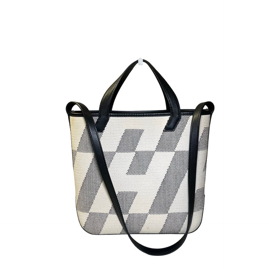 Used HERMÈS Canvas Cabas H En Biais 27 Cross Body Bag Black White