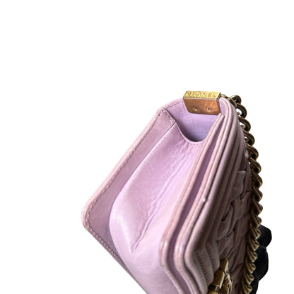 Used CHANEL Braided Lambskin Boy Chain Shoulder Bag Lilac Gold