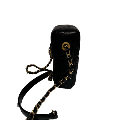 Used CHANEL Lambskin Leather Plexi Box Shoulder Bag Black GHW