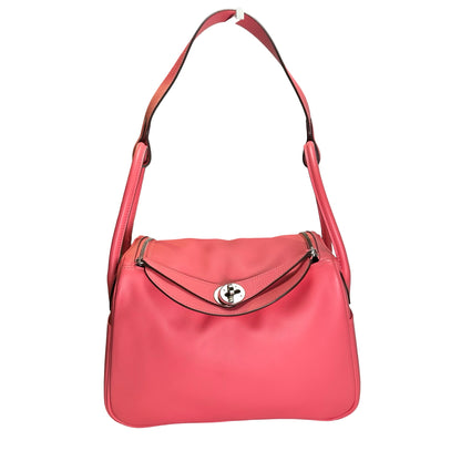 Used HERMES Clemence Lindy 26 Handbag Pink PHW