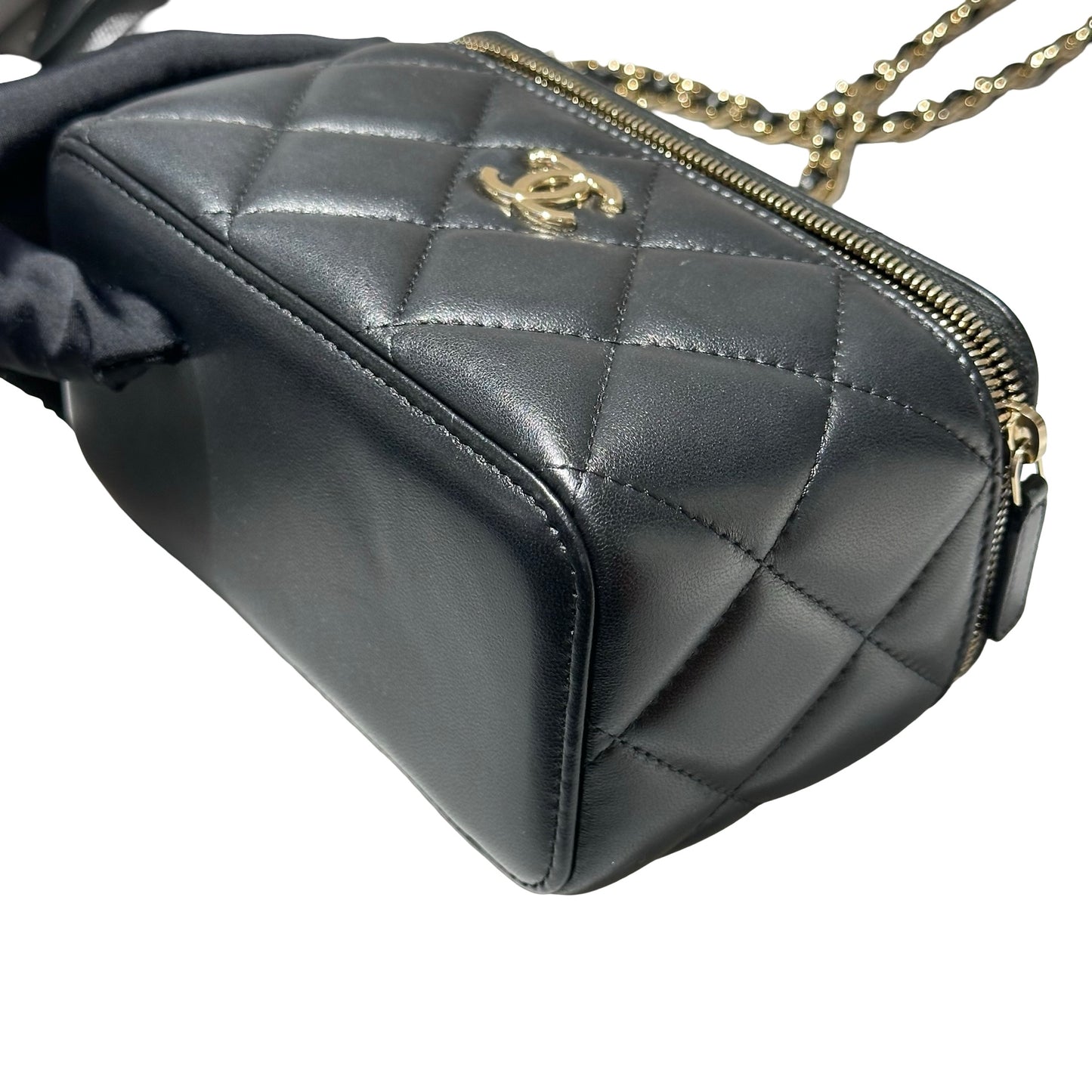 Used CHANEL Lambskin Leather Vanity Case Cross Body Bag Black GHW