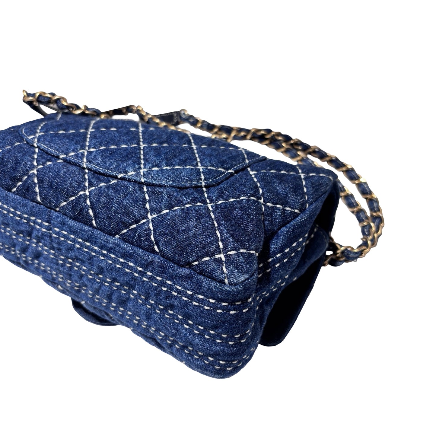 Used CHANEL Denim Classic Flap Medium Chain Shoulder Bag Navy Blue GHW