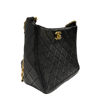 Used CHANEL Lambskin 22PHobo Bag Shoulder Bag Black Gold