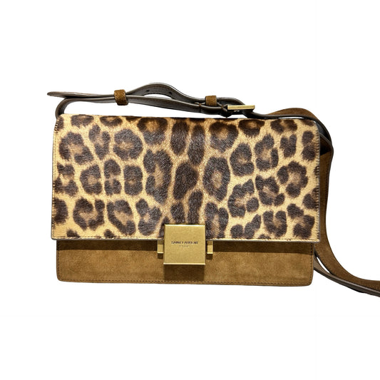 Used SAINT LAURENT Leopard Print Suede Bellechasse Cross Body Bag Brown GHW