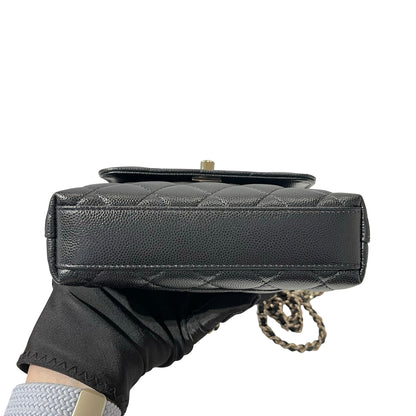 Used CHANEL Calfskin Leather Nano Coco Handle Shoulder Bag Black GHW