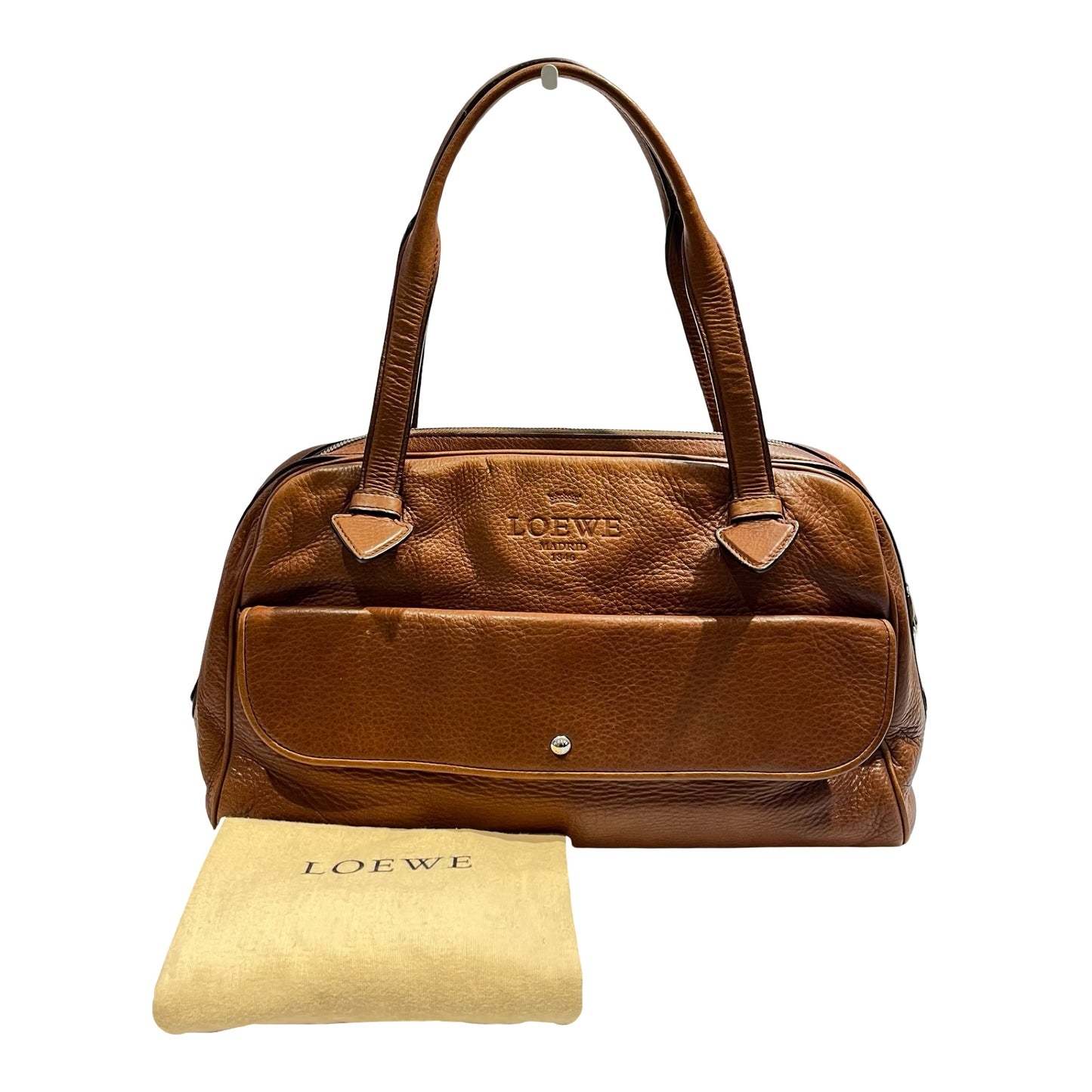 Used LOEWE Vintage Heritage Boston Handbag Brown PHW