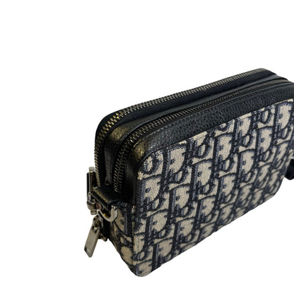 Used DIOR Oblique Jacquard Oblique Roller Messenger Bag Camera Bag Navy Blue Beige