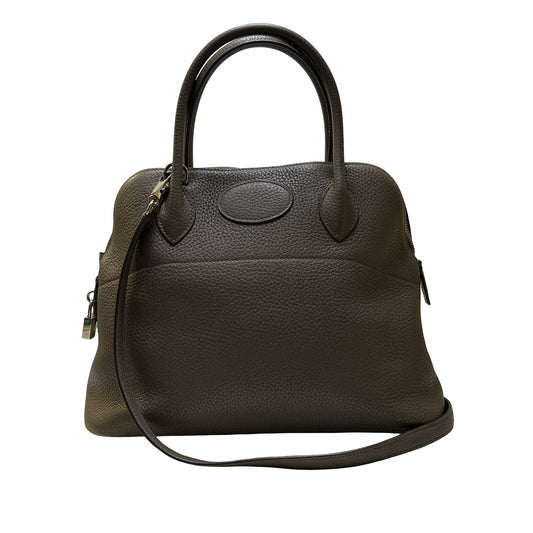 Used HERMES Clemence Bolide 31 Handbag Grey，PHW