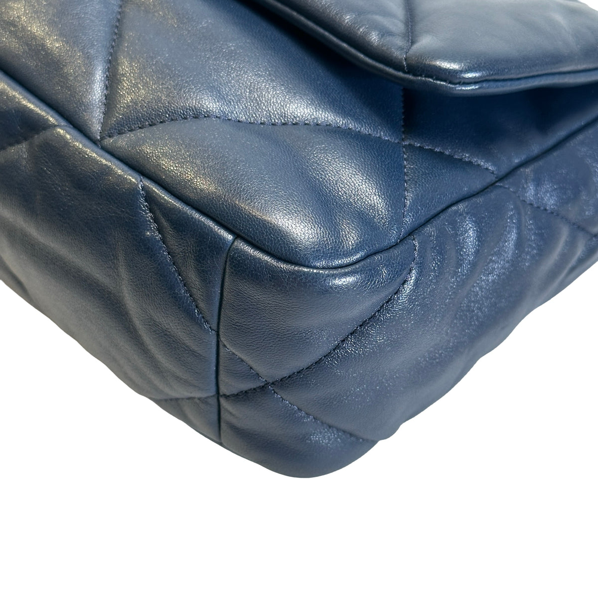Used CHANEL Lambskin Quilted Chanel 19 Shoulder Bag Navy Blue