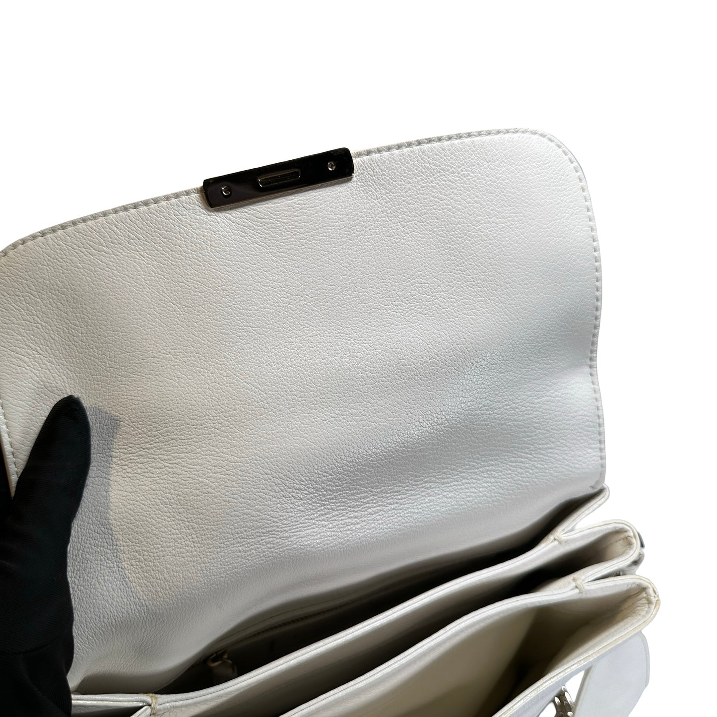 Used CHRISTIAN DIOR Leather Miss Dior Promenade Pouch Chain Shoulder Bag White GHW