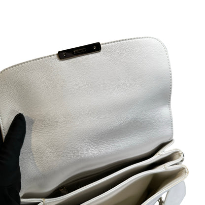 Used CHRISTIAN DIOR Leather Miss Dior Promenade Pouch Chain Shoulder Bag White GHW