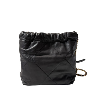 Used CHANEL Calfskin Leather Mini 22 Cross Body Bag Grey PHW