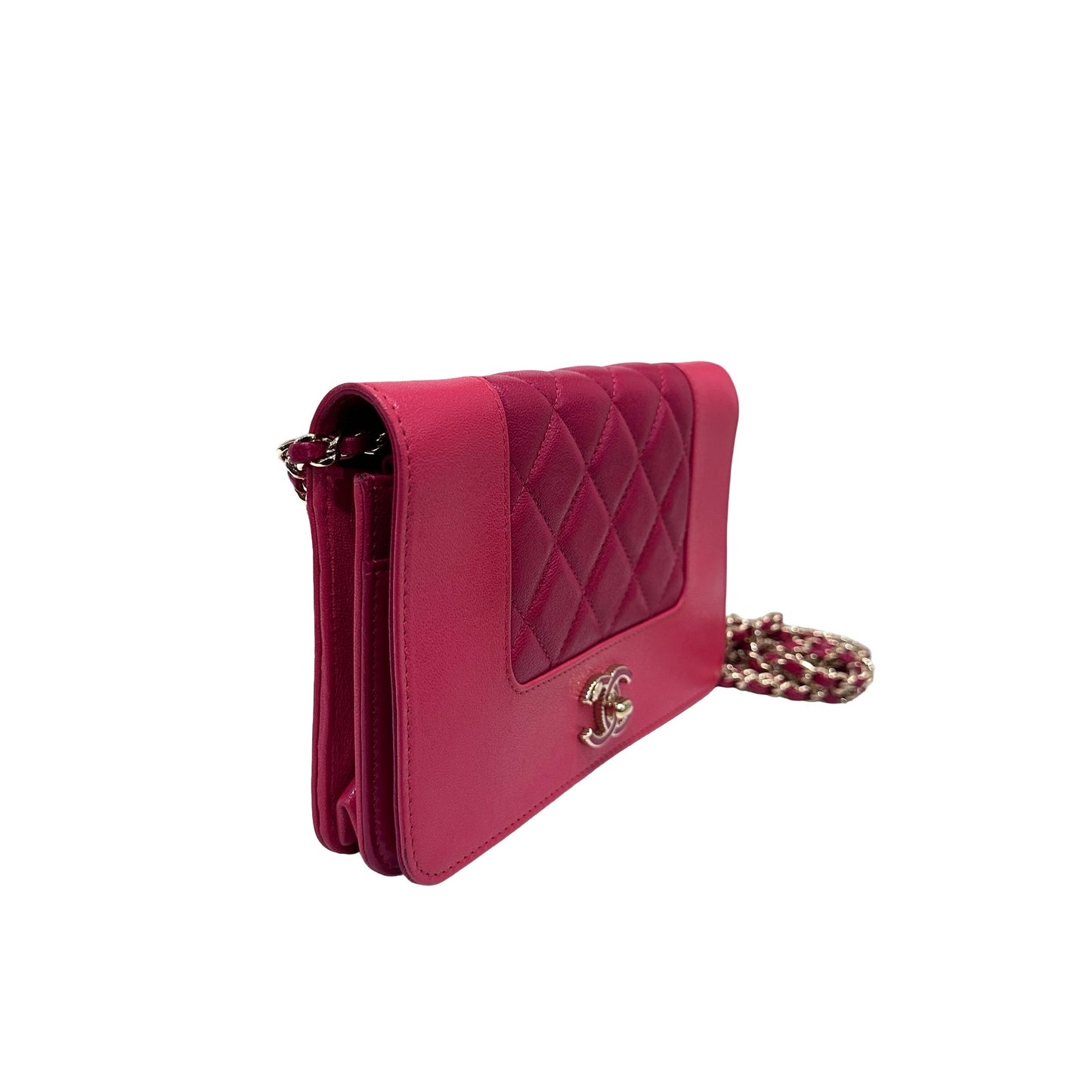 Used CHANEL Calfskin Leather WOC Cross Body Bag Red GHW
