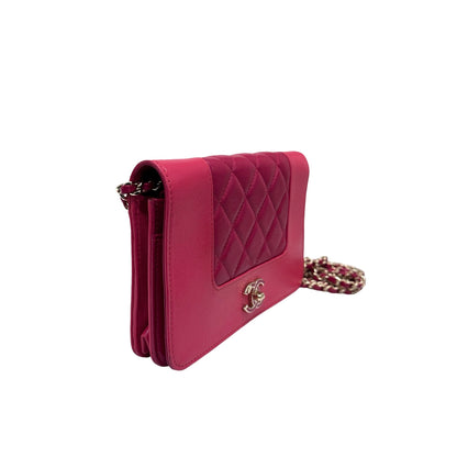 Used CHANEL Calfskin Leather WOC Cross Body Bag Red GHW