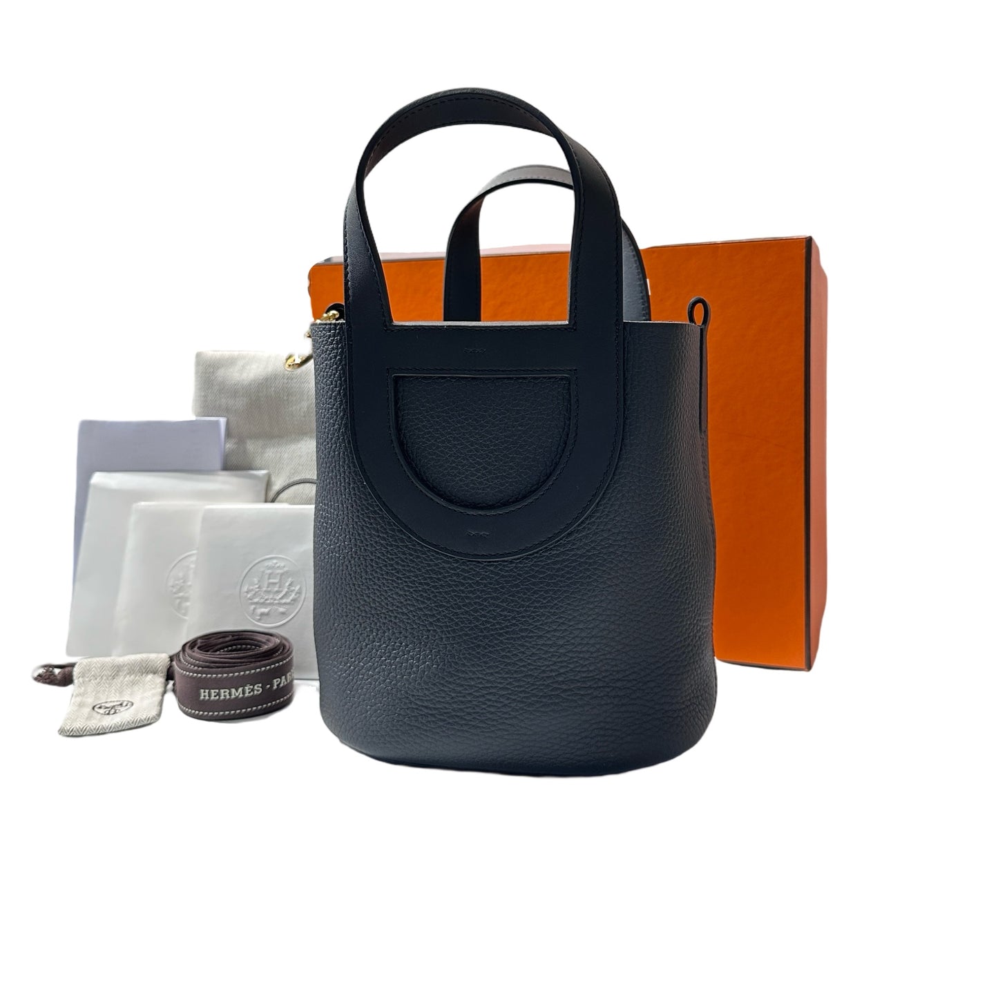 New HERMÈS Clemence leather IN THE LOOP 18 Bucket Bag Black