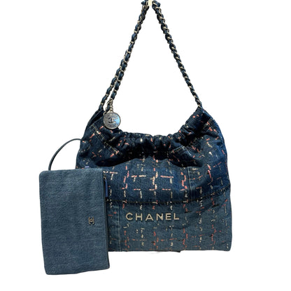 Denim,Denim Sequin CHANEL 22 MEDIUM Chain Shoulder Bag [101380]