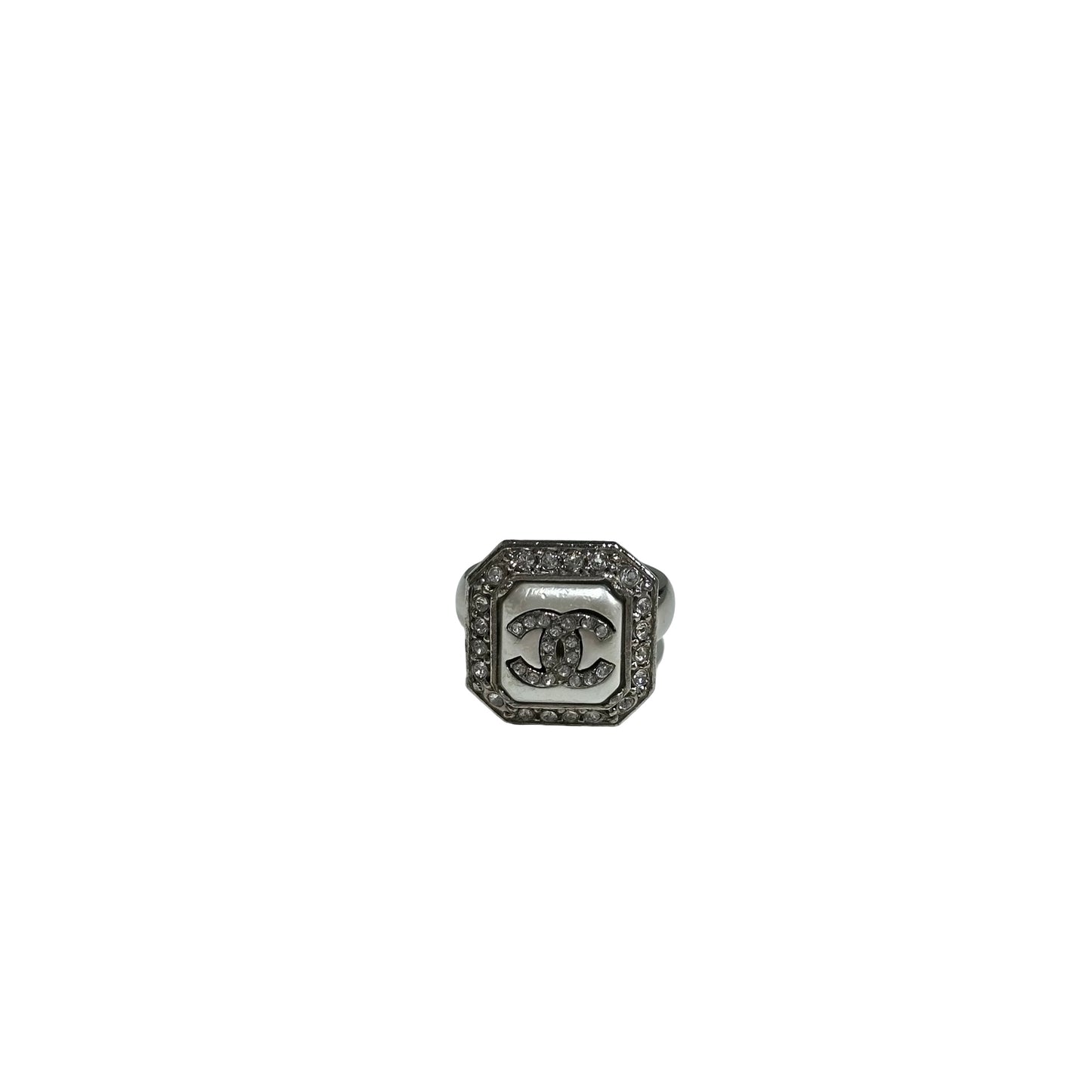 CHANEL EMERALD-SHAPED CC LOGO RING WITH CRYSTALS [3001015]
