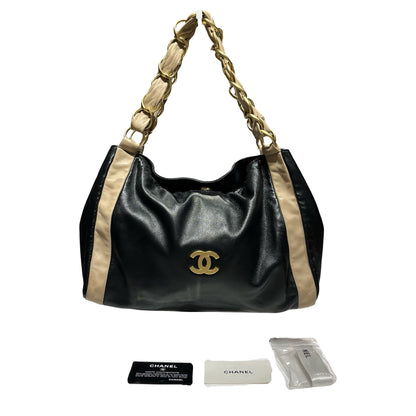 Chanel Shoulder Bag Black Beige Gold [3001098]