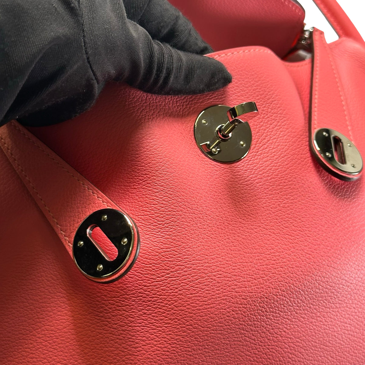 Used HERMES Clemence Lindy 26 Handbag Pink PHW