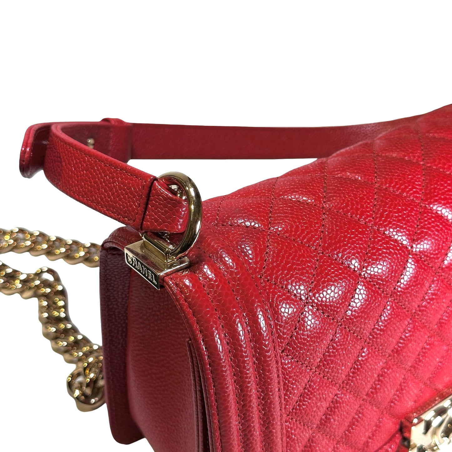 Used CHANEL Calfskin Boy Cross body bag Red GHW