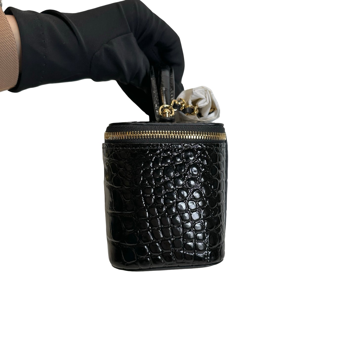 Brand New CHANEL Croc-embossed Vanity case Vanity case Black Gold hardware