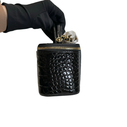 Brand New CHANEL Croc-embossed Vanity case Vanity case Black Gold hardware
