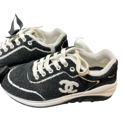 Used CHANEL Cotton Used Chanel Cotton Sneakers Shoes Black White Shoes Black White