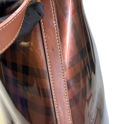Used BURBERRY Check PVC Tote Handbag Brown