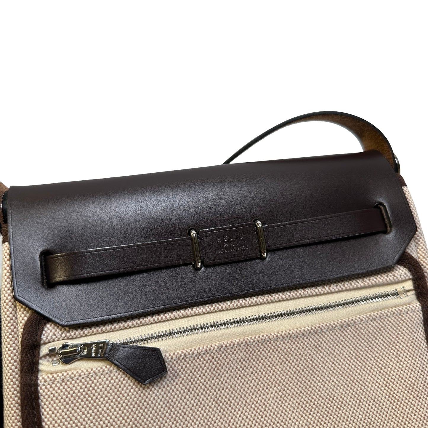Used HERMES Canvas Leather Mini Herbag Handbag Beige Brown