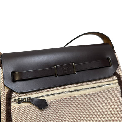 Used HERMES Canvas Leather Mini Herbag Handbag Beige Brown