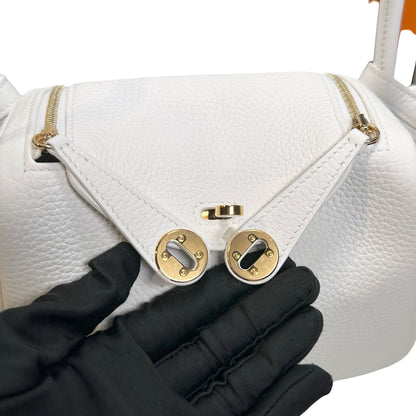 Used HERMES Clemence Leather Mini Lindy Cross body bag White GHW