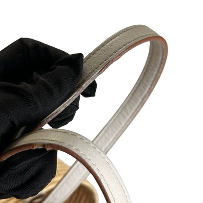 Used LOEWE Raffia Calfskin Square Basket Basket Bag Natural White