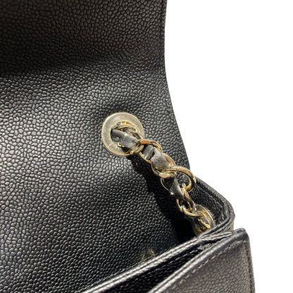 Used CHANEL Calfskin Leather Cross Body Bag Black GHW