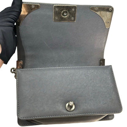 Used CHANEL Boy 20cm Cross Body Bag Grey PHW