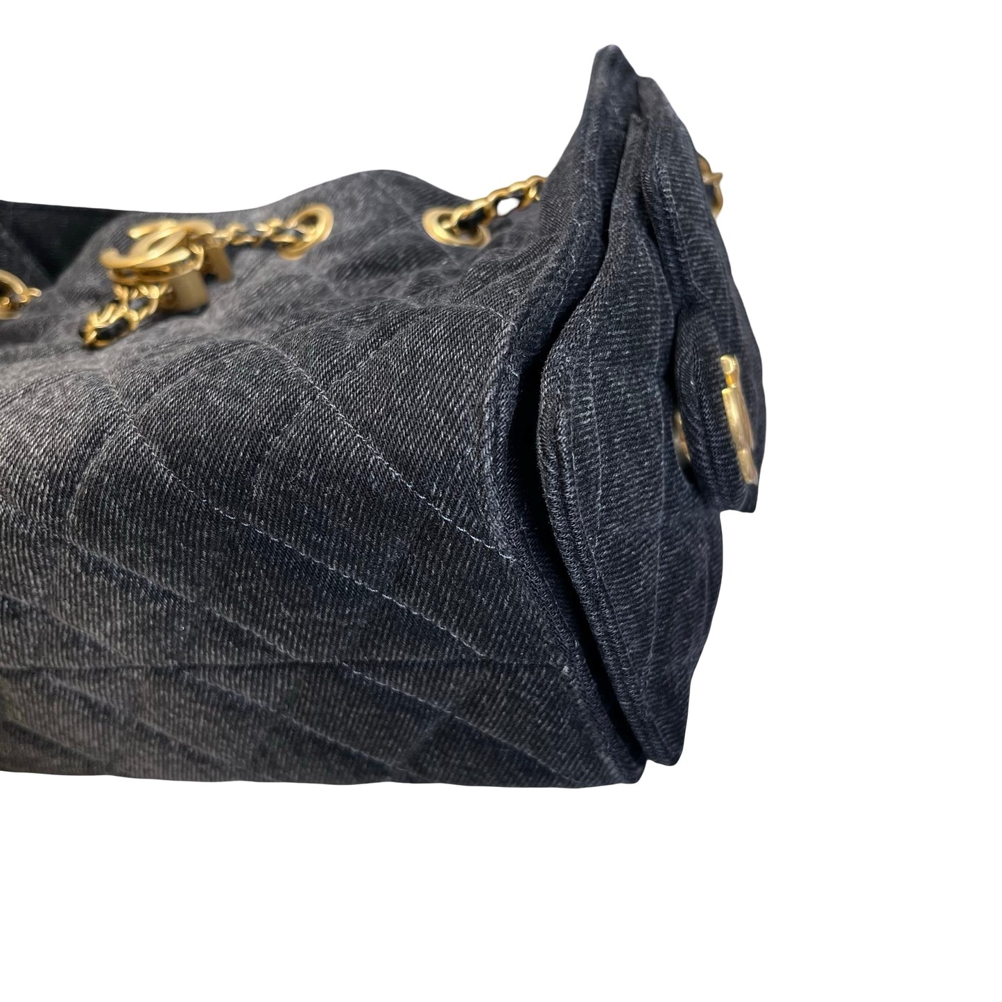 Used CHANEL Denim 26P Mini 25 Bag Shoulder Bag Black Gold