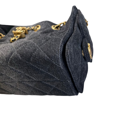 Used CHANEL Denim 26P Mini 25 Bag Shoulder Bag Black Gold