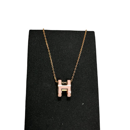 Used HERMES Gold plating Pop H Necklance Pink GHW