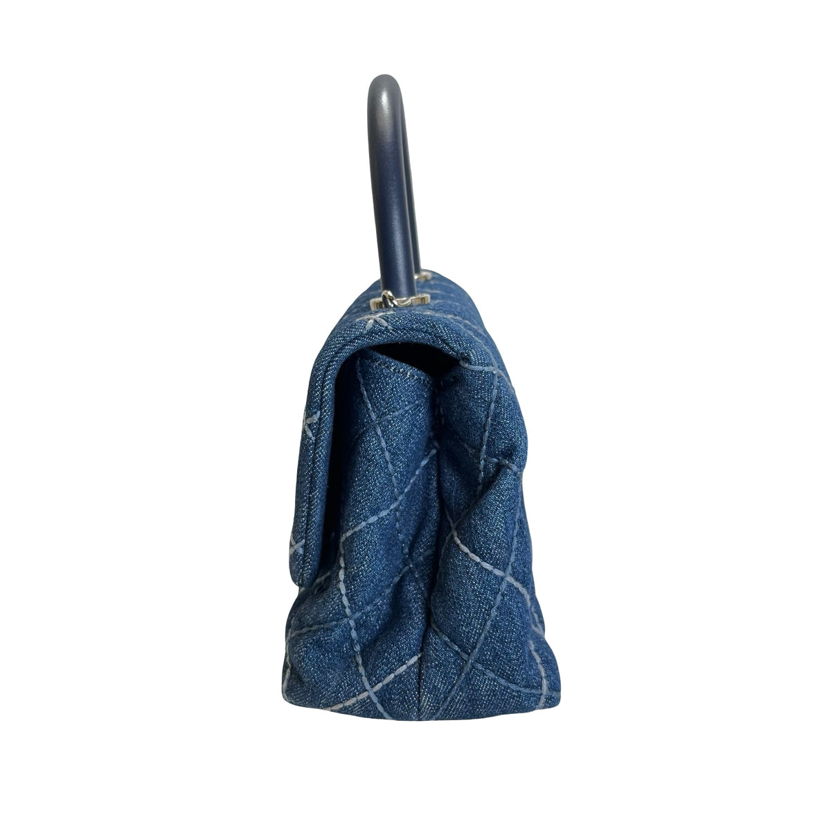 Used CHANEL Quilted Denim Coco Handle Small Handbag Denim Navy