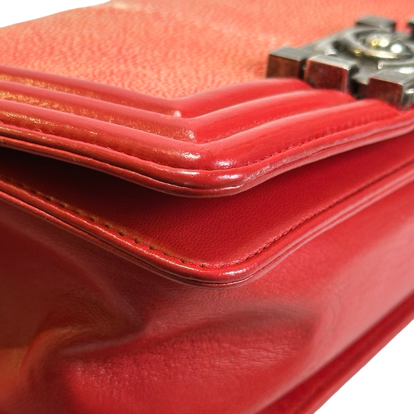Used CHANEL Stingray Leather Boy Crossbody Bag Red