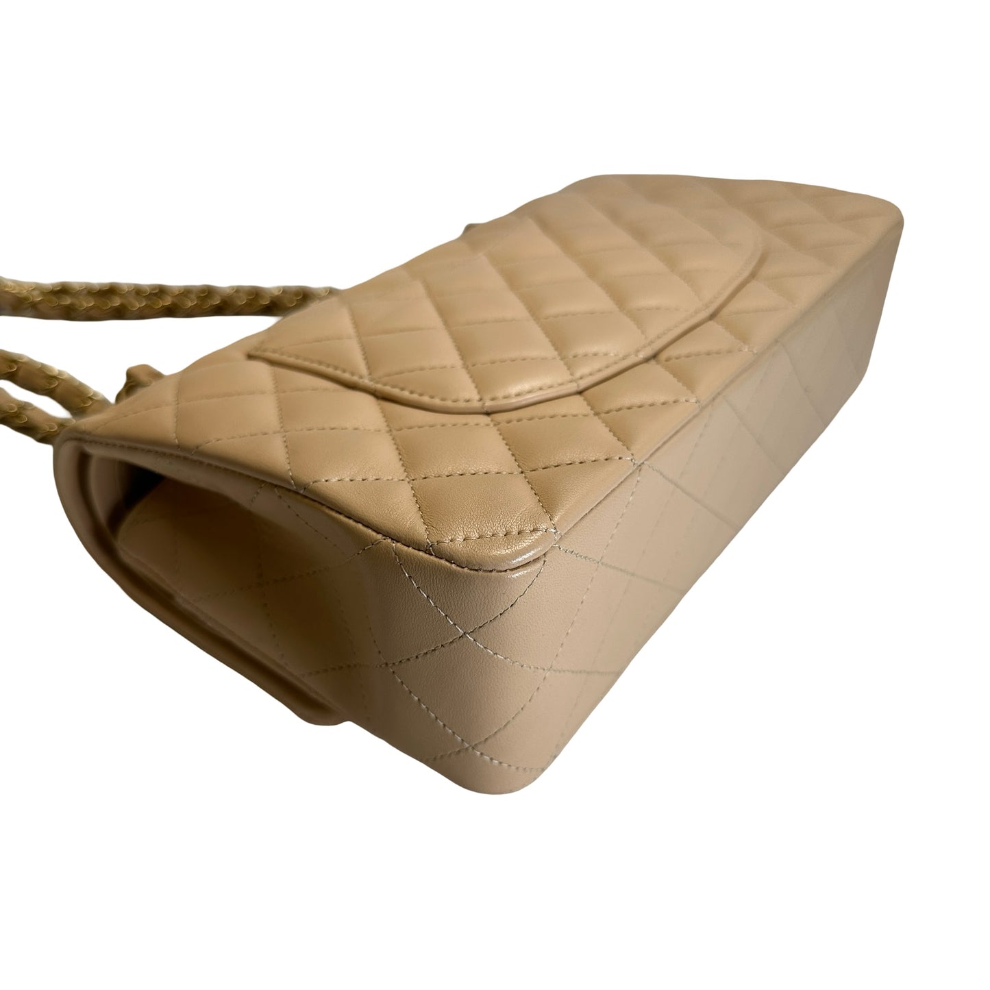 Used CHANEL Lambskin Classic Flap 25cm Chain shoulder bag Beige GHW