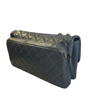 Used CHANEL Quilted Caviar Classic Flap Chain Shoulder Bag Grey Gold