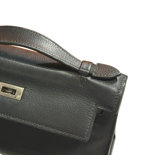 Used HERMES Leather Kelly Pochette Handbag Black Silver