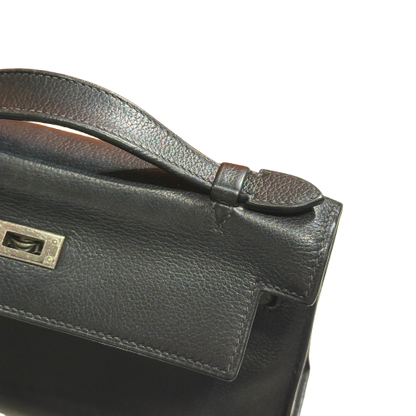 Used HERMES Leather Kelly Pochette Handbag Black Silver