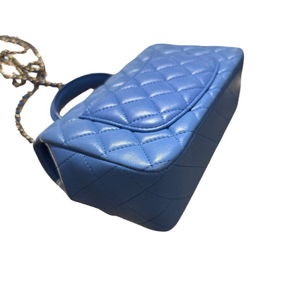 CHANEL MINI Flap 20cm with Handle Cross Body Bag Blue GHW